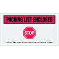 Box Packaging Panel Face Envelopes, "Packing List Enclosed" Print, 10"L x 5-1/2"W, Red, 1000/Pack PL492
